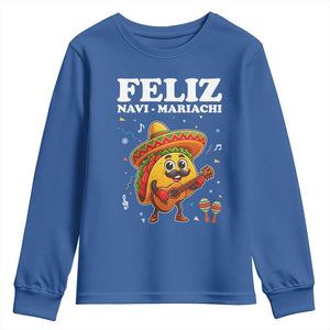 Funny Taco Mexican Christmas Youth Sweatshirt Feliz Navi Mariachi TS14 Royal Blue Print Your Wear