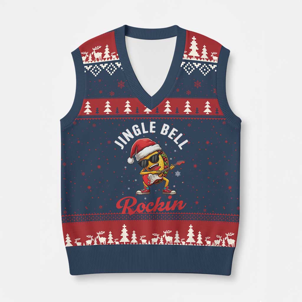 Funny Taco Xmas V-Neck Knit Sweater Vest Jingle Bell Rockin TS14 Navy Red Print Your Wear