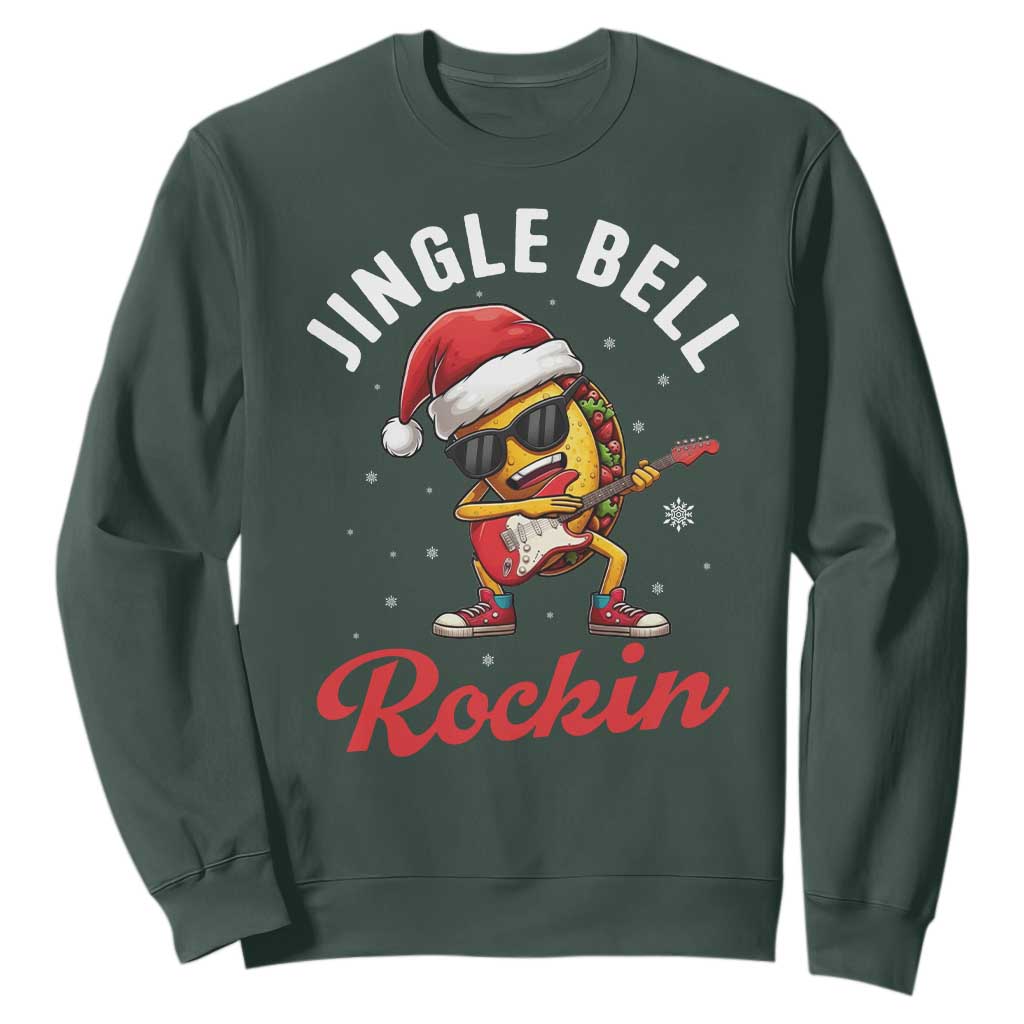 Funny Taco Christmas Sweatshirt Jingle Bell Rockin TS14 Dark Forest Green Print Your Wear