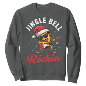 Funny Taco Christmas Sweatshirt Jingle Bell Rockin TS14 Dark Heather Print Your Wear