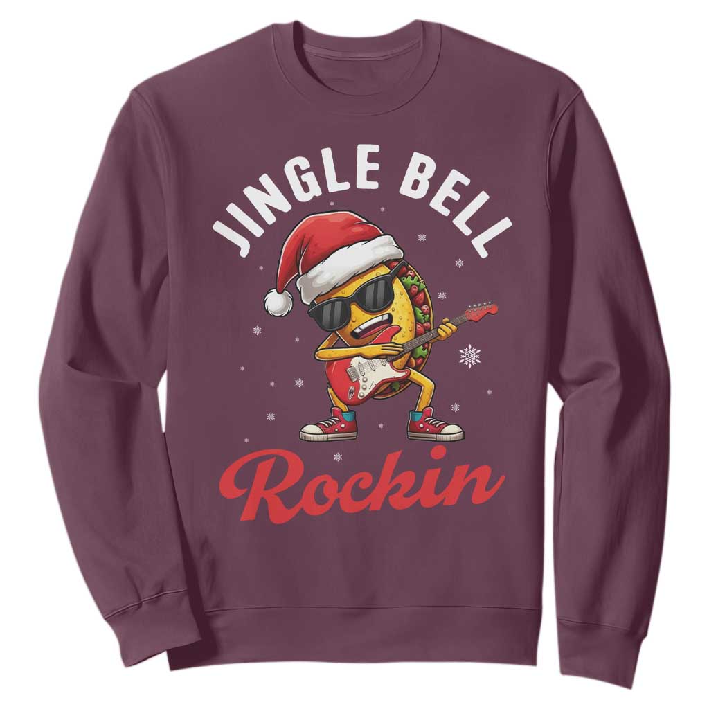 Funny Taco Christmas Sweatshirt Jingle Bell Rockin TS14 Maroon Print Your Wear