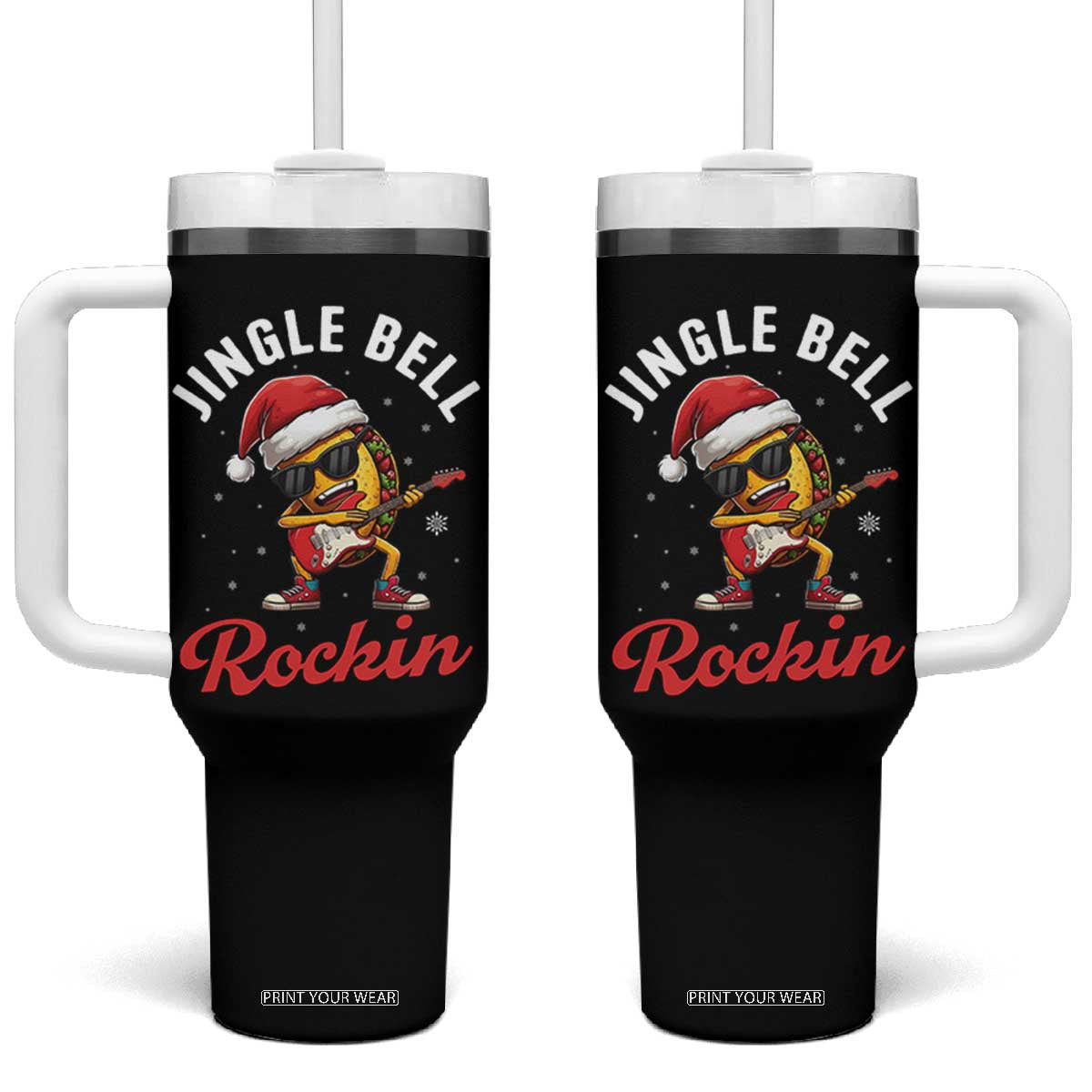 Funny Taco Christmas Tumbler With Handle Jingle Bell Rockin TS14 One Size: 40 oz Black Print Your Wear