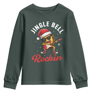 Funny Taco Christmas Youth Sweatshirt Jingle Bell Rockin TS14 Dark Forest Green Print Your Wear