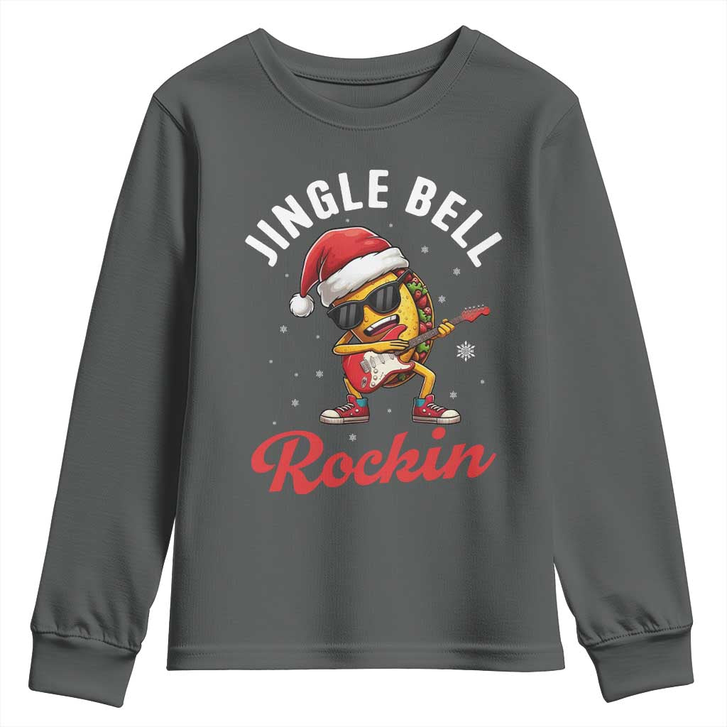 Funny Taco Christmas Youth Sweatshirt Jingle Bell Rockin TS14 Dark Heather Print Your Wear