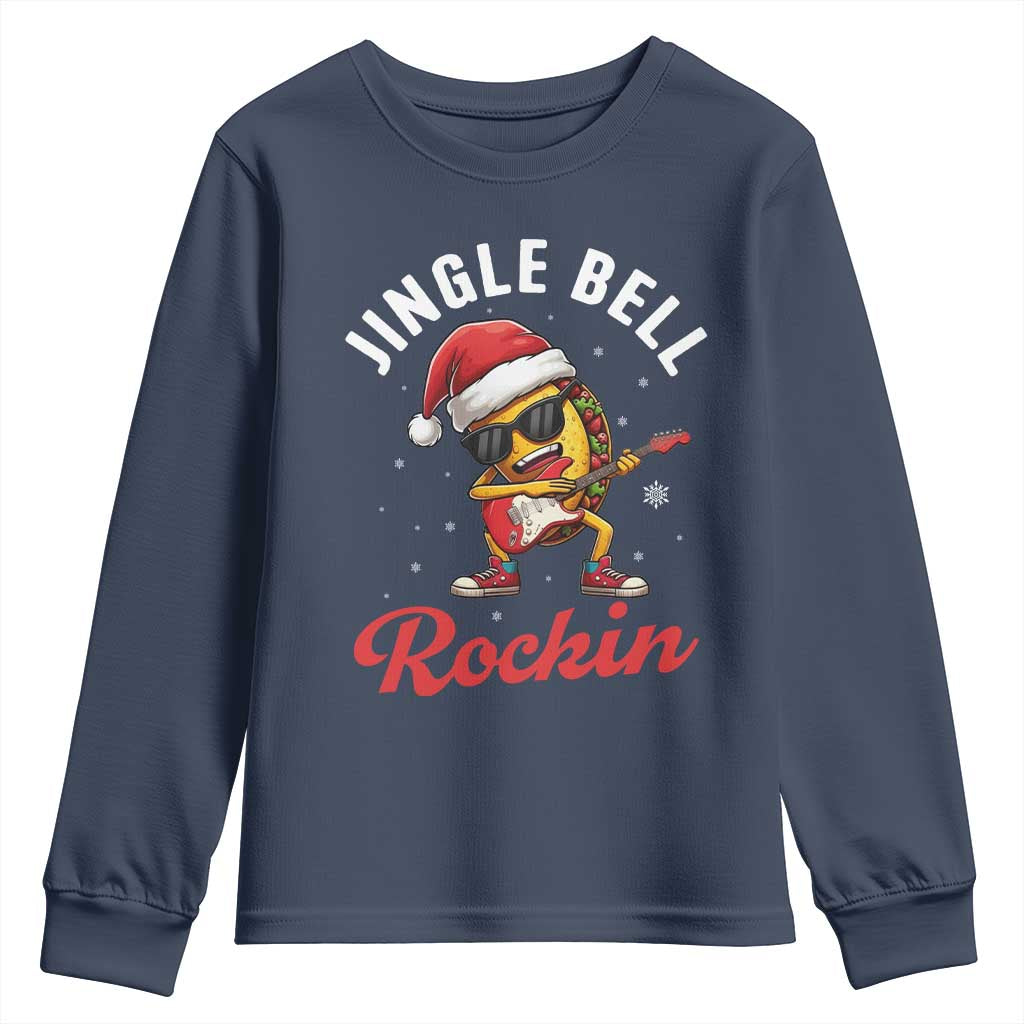 Funny Taco Christmas Youth Sweatshirt Jingle Bell Rockin TS14 Navy Print Your Wear