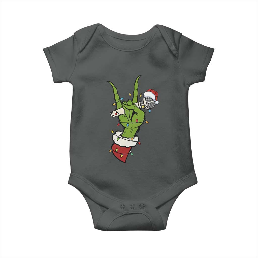 Funny Christmas Rock Baby Onesie Rock Green Hand Style Xmas TS14 Dark Heather Print Your Wear