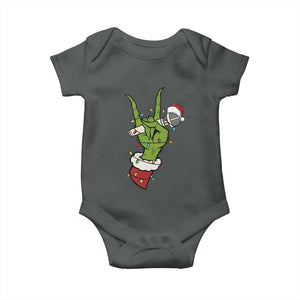 Funny Christmas Rock Baby Onesie Rock Green Hand Style Xmas TS14 Dark Heather Print Your Wear