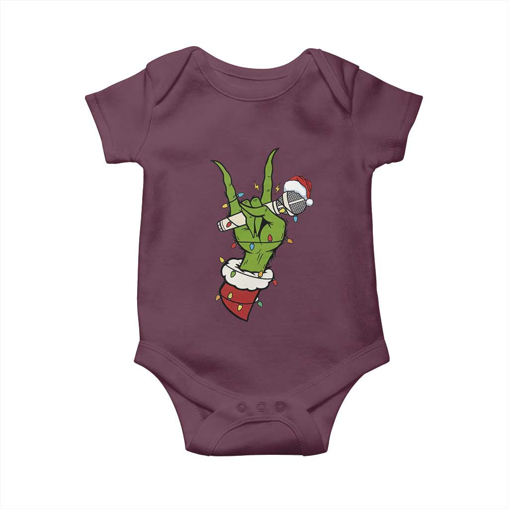 Funny Christmas Rock Baby Onesie Rock Green Hand Style Xmas TS14 Maroon Print Your Wear