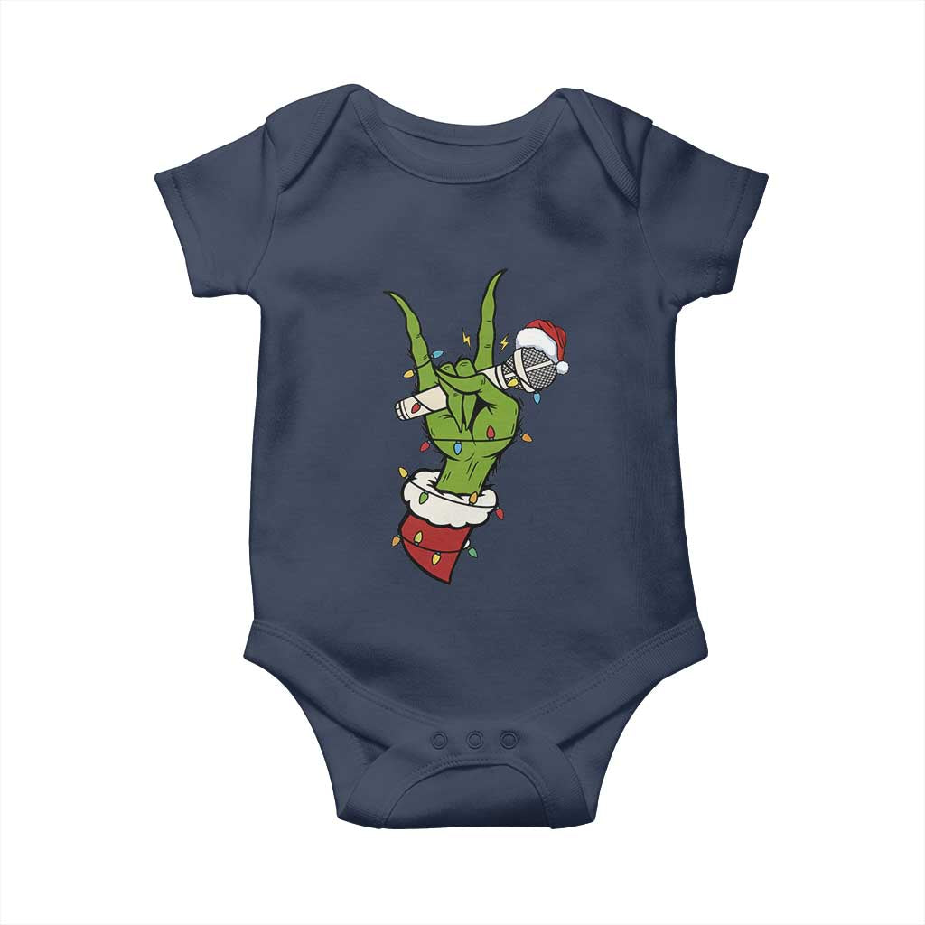 Funny Christmas Rock Baby Onesie Rock Green Hand Style Xmas TS14 Navy Print Your Wear