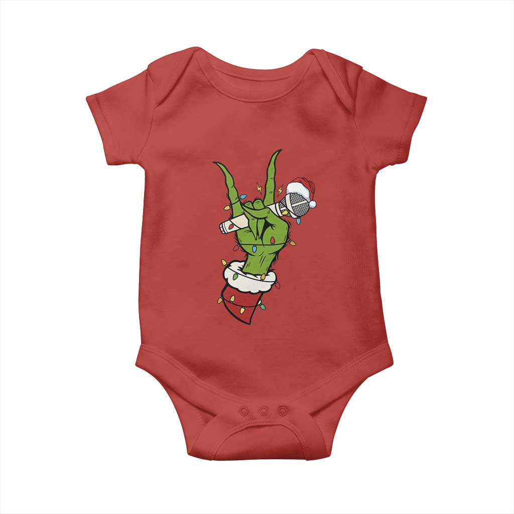 Funny Christmas Rock Baby Onesie Rock Green Hand Style Xmas TS14 Red Print Your Wear