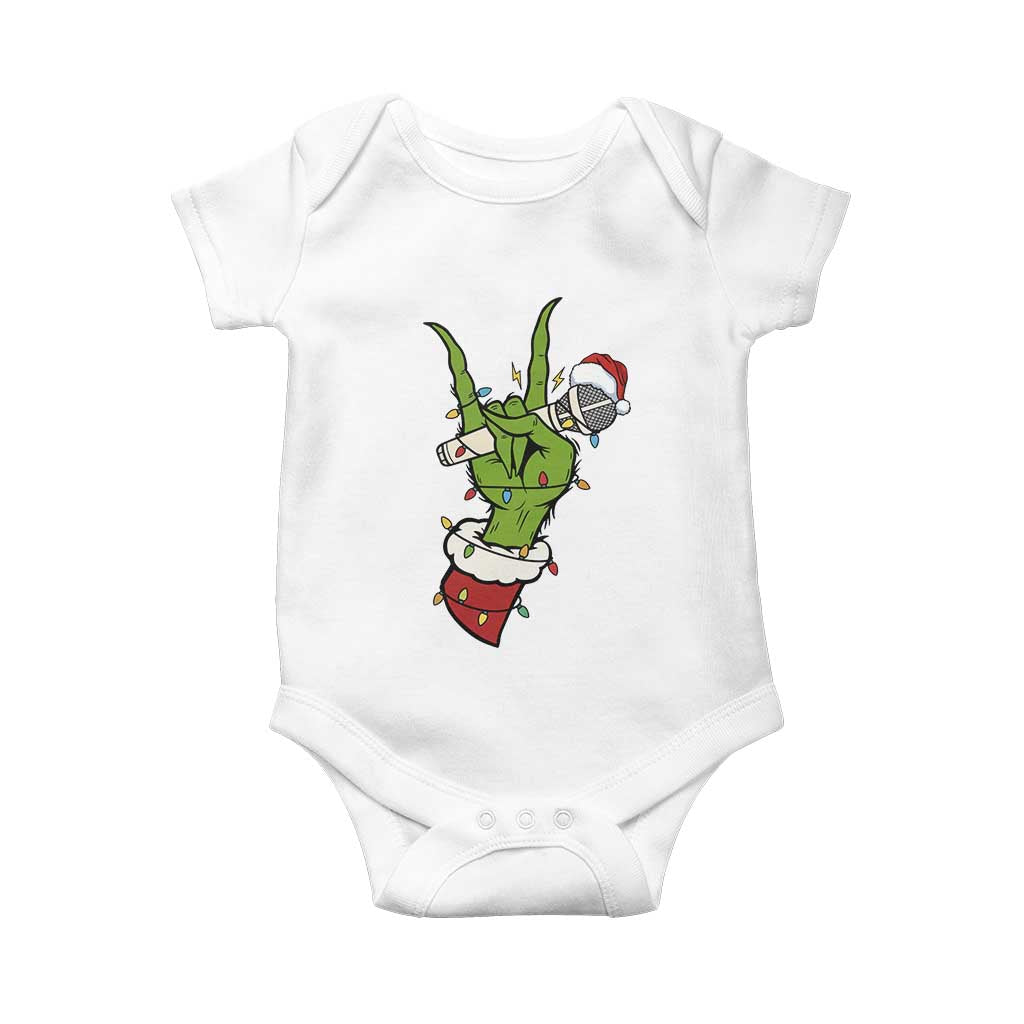 Funny Christmas Rock Baby Onesie Rock Green Hand Style Xmas TS14 White Print Your Wear