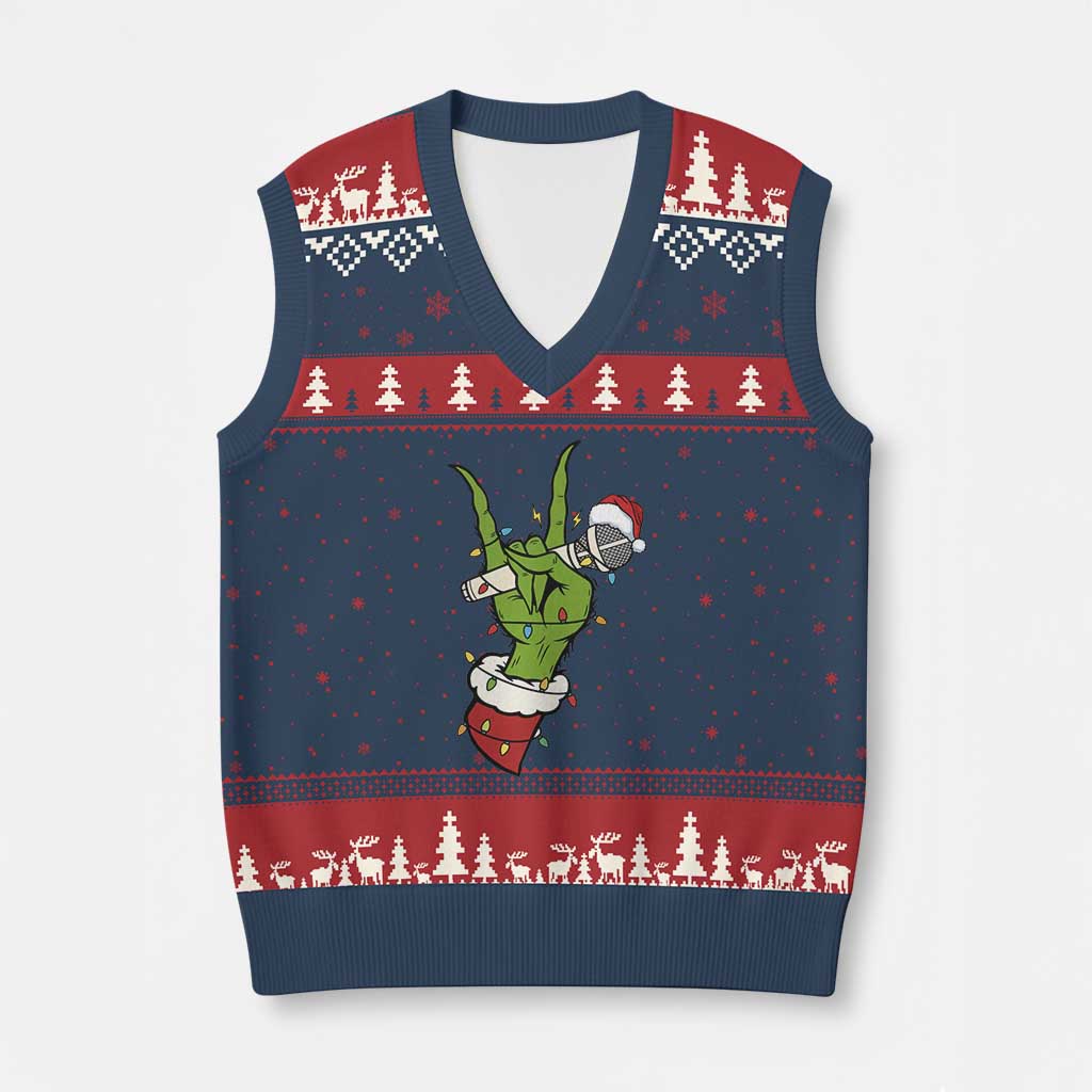 Funny Xmas Rock V-Neck Knit Sweater Vest Rock Green Hand Style Xmas TS14 Navy Red Print Your Wear
