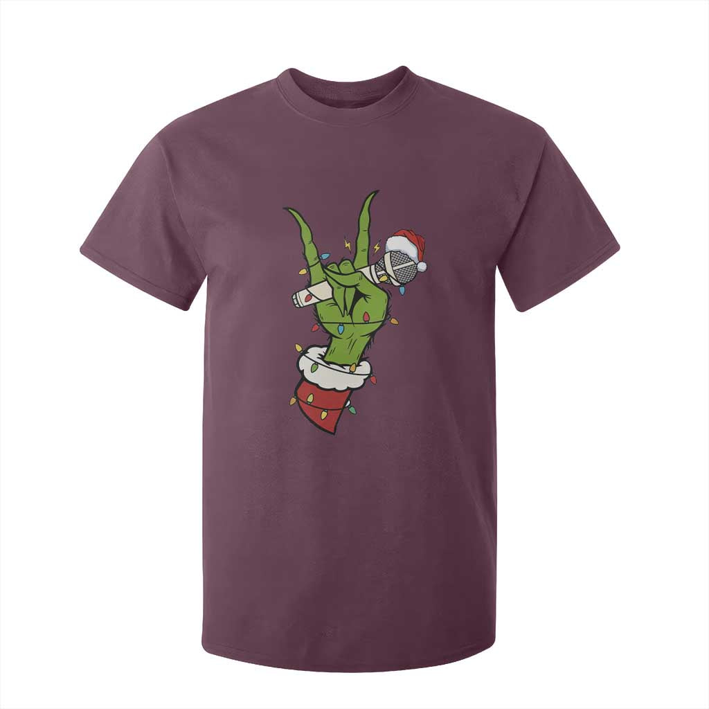 Funny Christmas Rock T Shirt For Kid Rock Green Hand Style Xmas TS14 Maroon Print Your Wear