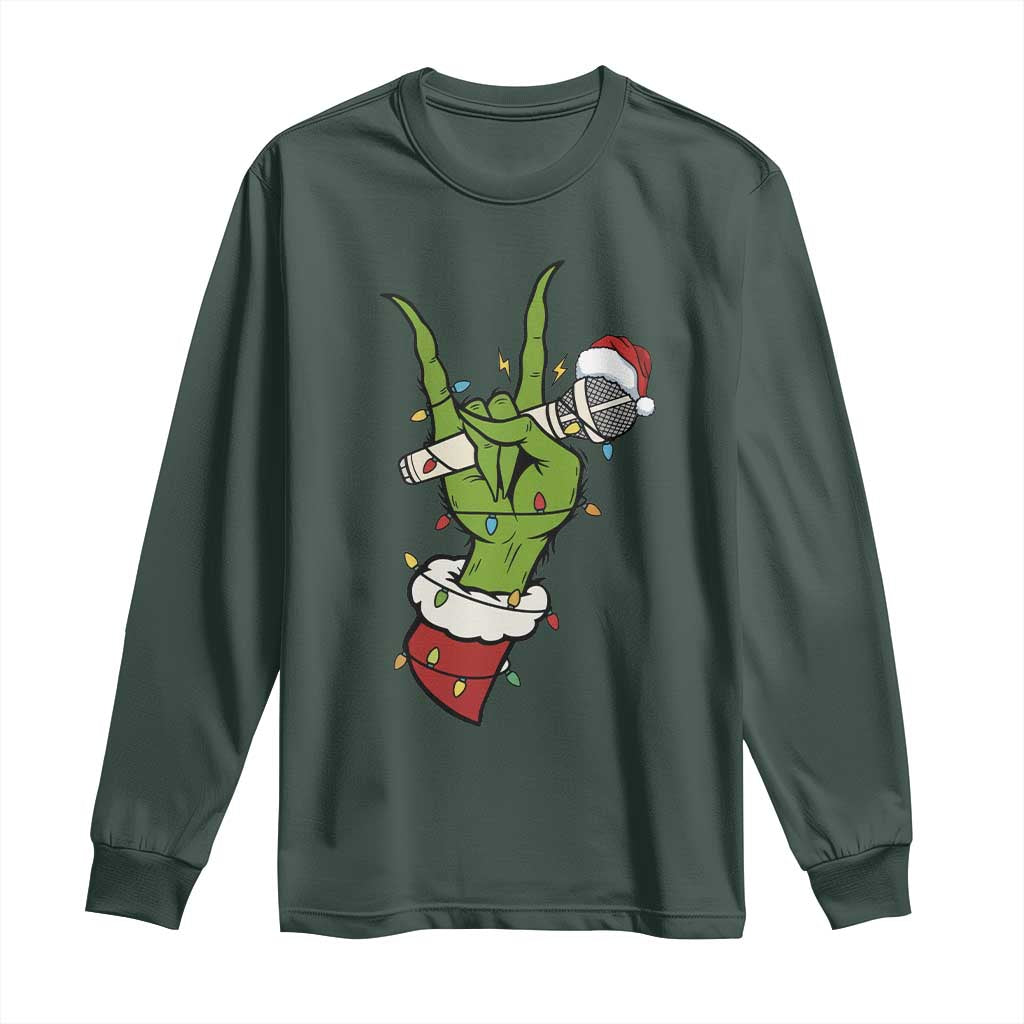 Funny Christmas Rock Long Sleeve Shirt Rock Green Hand Style Xmas TS14 Dark Forest Green Print Your Wear