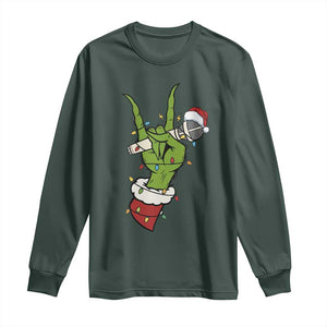 Funny Christmas Rock Long Sleeve Shirt Rock Green Hand Style Xmas TS14 Dark Forest Green Print Your Wear