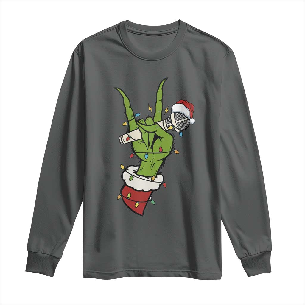 Funny Christmas Rock Long Sleeve Shirt Rock Green Hand Style Xmas TS14 Dark Heather Print Your Wear