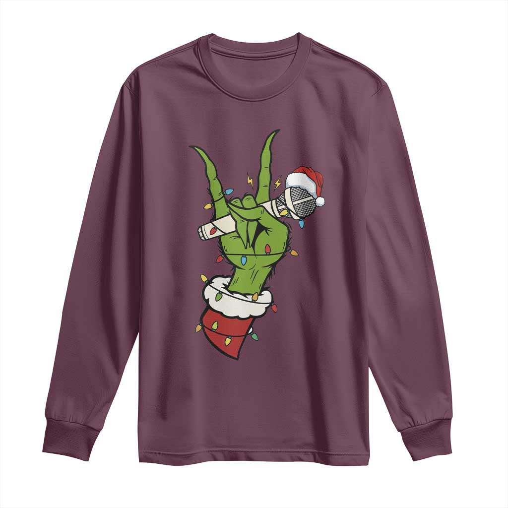 Funny Christmas Rock Long Sleeve Shirt Rock Green Hand Style Xmas TS14 Maroon Print Your Wear