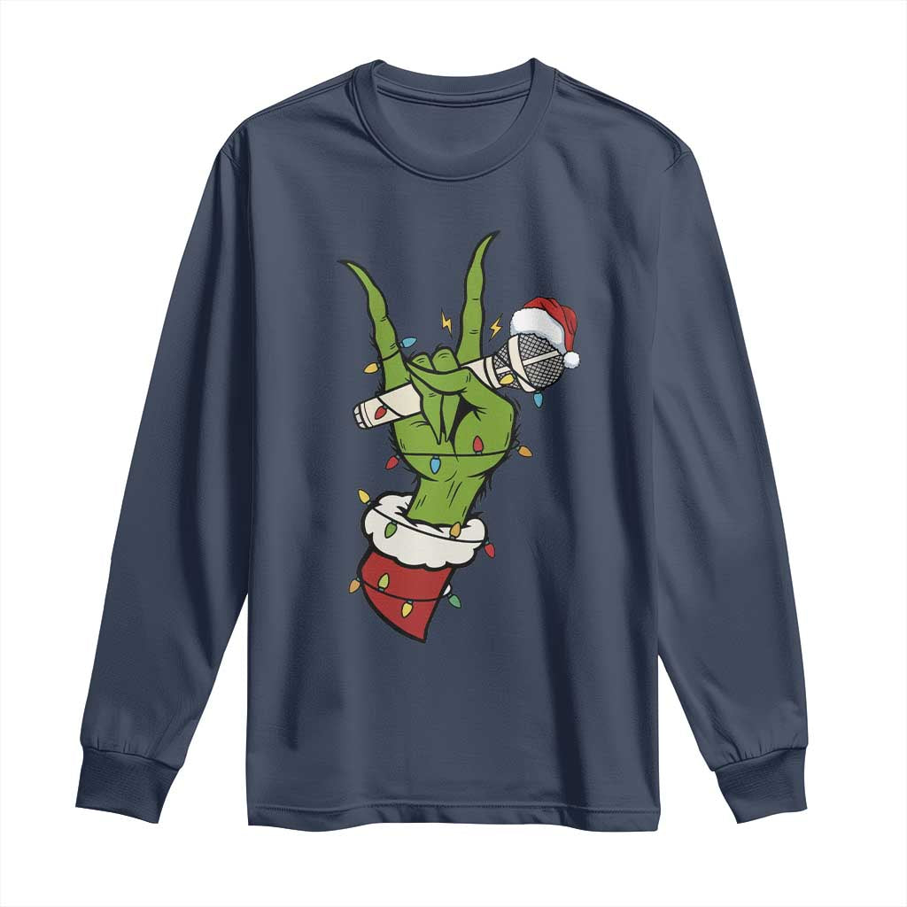 Funny Christmas Rock Long Sleeve Shirt Rock Green Hand Style Xmas TS14 Navy Print Your Wear