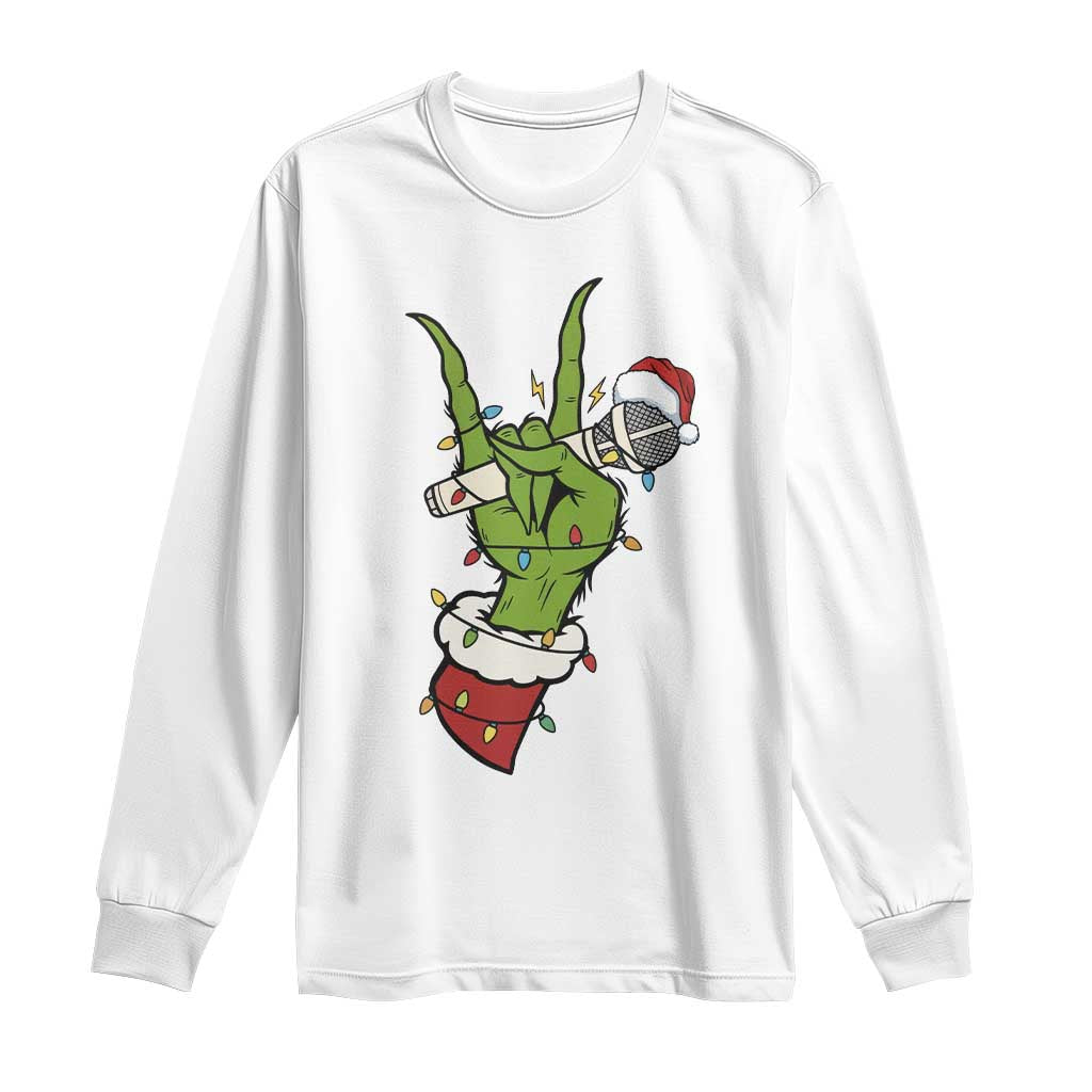 Funny Christmas Rock Long Sleeve Shirt Rock Green Hand Style Xmas TS14 White Print Your Wear