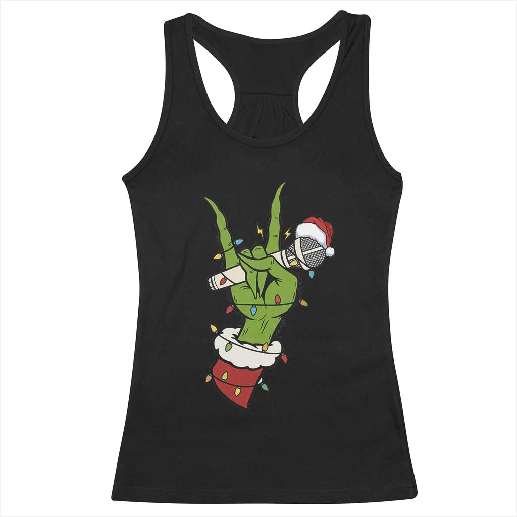 Funny Christmas Rock Racerback Tank Top Rock Green Hand Style Xmas - Print Your Wear