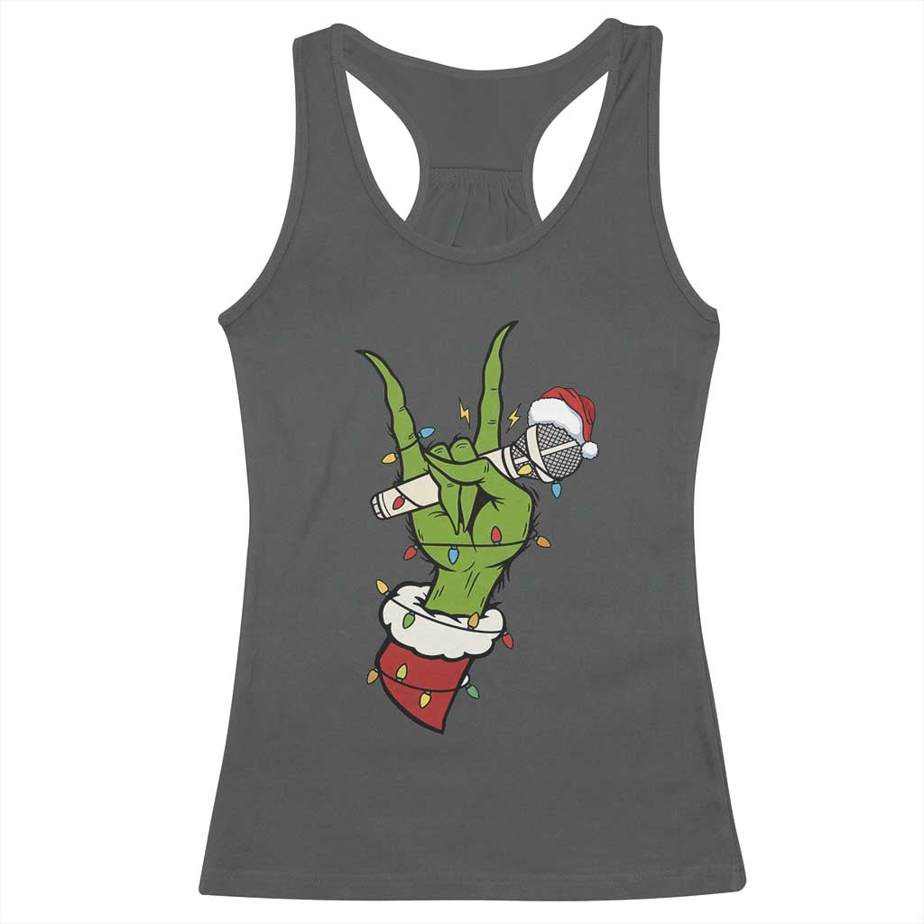 Funny Christmas Rock Racerback Tank Top Rock Green Hand Style Xmas TS14 Dark Heather Print Your Wear