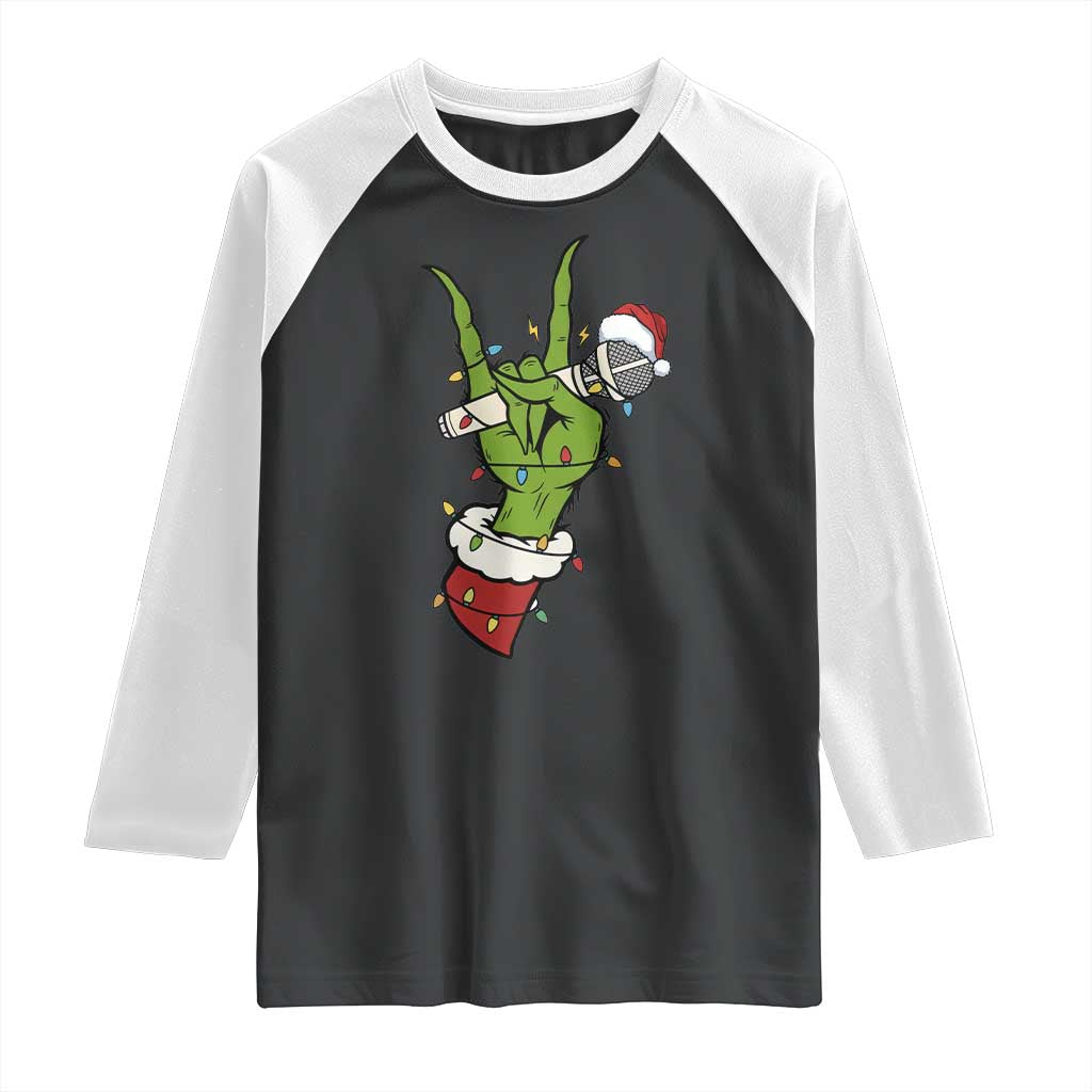 Funny Christmas Rock Raglan Shirt Rock Green Hand Style Xmas TS14 Black White Print Your Wear