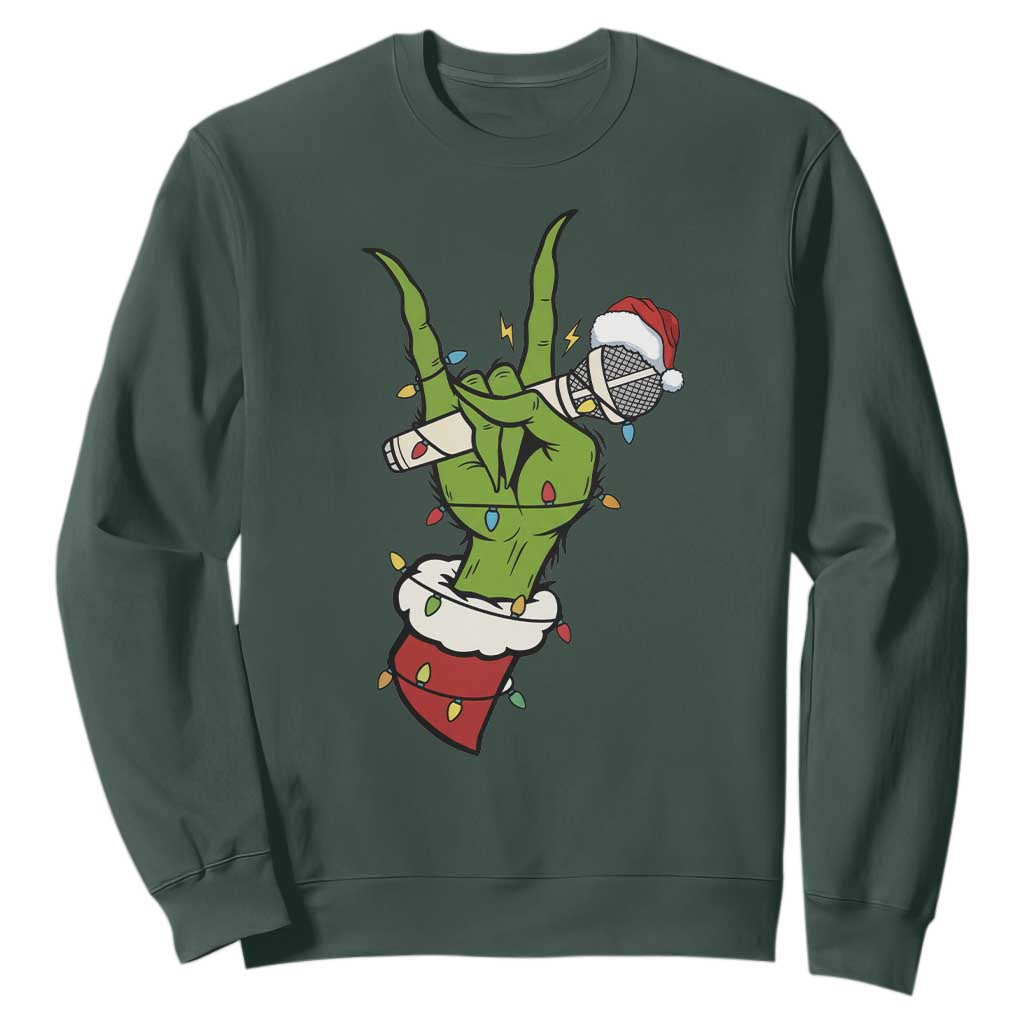 Funny Christmas Rock Sweatshirt Rock Green Hand Style Xmas TS14 Dark Forest Green Print Your Wear