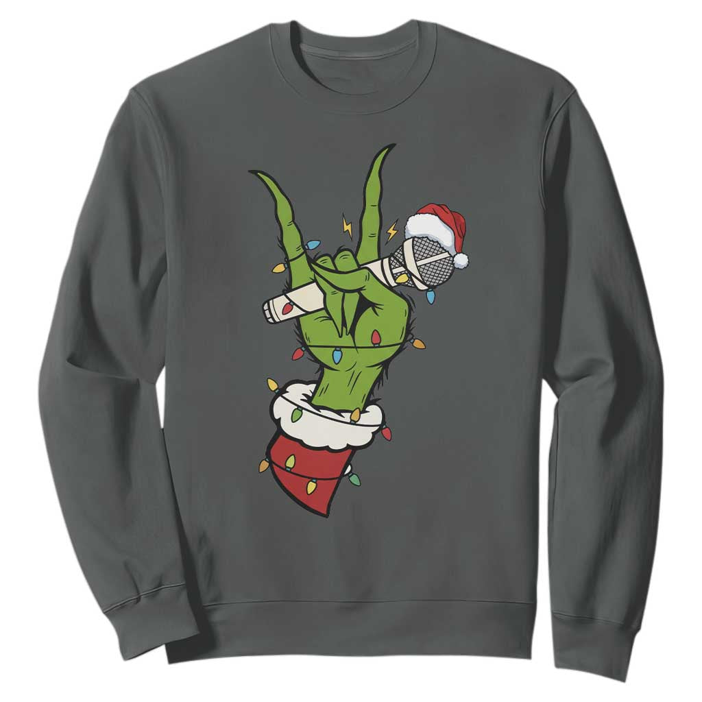 Funny Christmas Rock Sweatshirt Rock Green Hand Style Xmas TS14 Dark Heather Print Your Wear