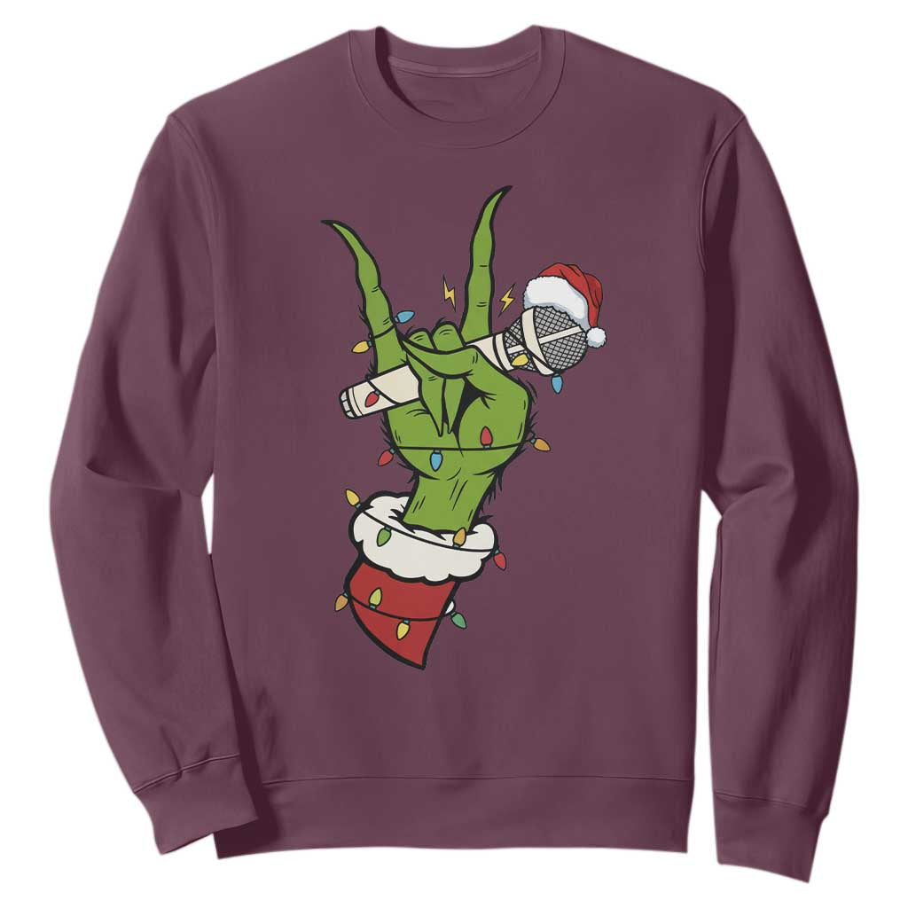 Funny Christmas Rock Sweatshirt Rock Green Hand Style Xmas TS14 Maroon Print Your Wear