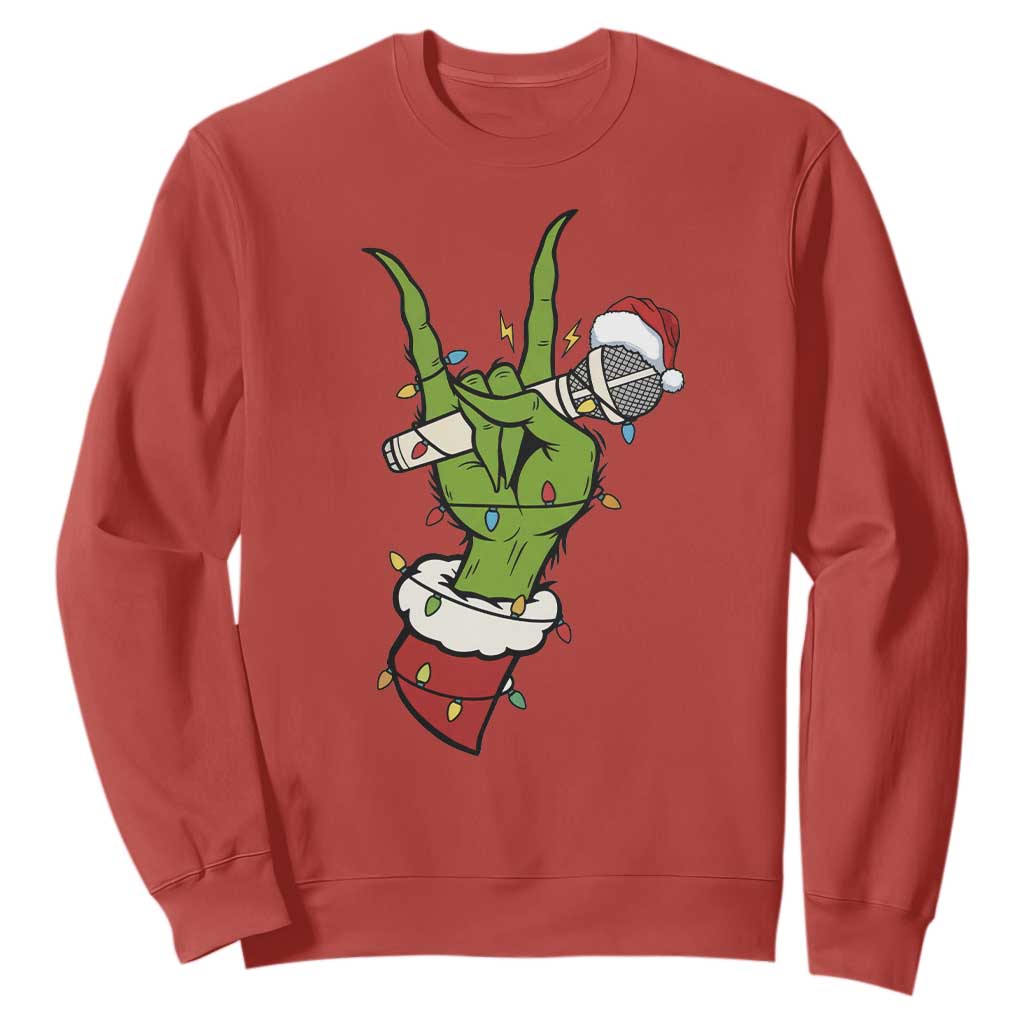 Funny Christmas Rock Sweatshirt Rock Green Hand Style Xmas TS14 Red Print Your Wear