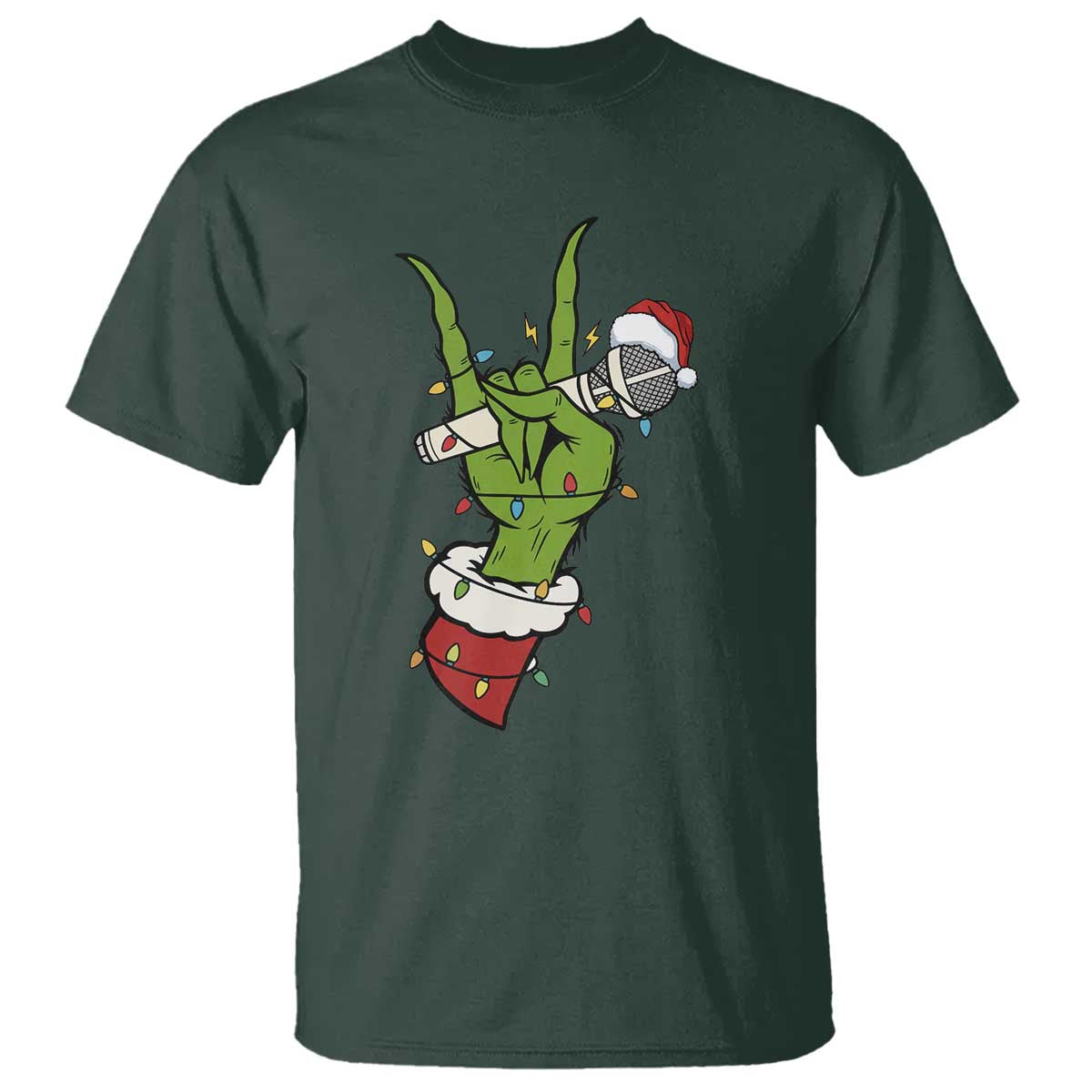 Funny Christmas Rock T Shirt Rock Green Hand Style Xmas TS14 Dark Forest Green Print Your Wear