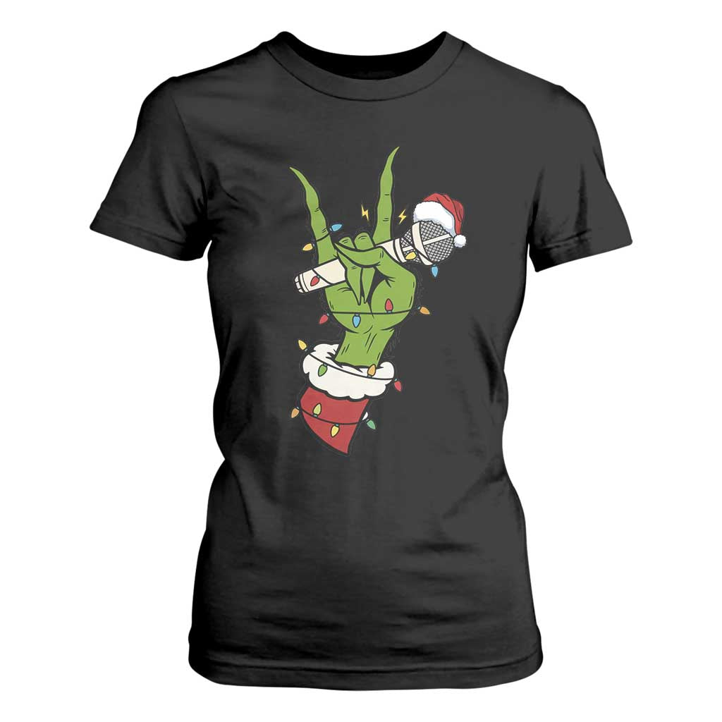Funny Christmas Rock T Shirt For Women Rock Green Hand Style Xmas TS14 Black Print Your Wear