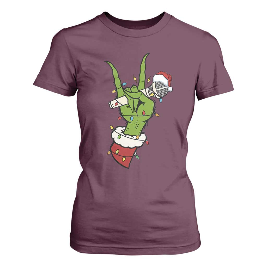 Funny Christmas Rock T Shirt For Women Rock Green Hand Style Xmas TS14 Maroon Print Your Wear