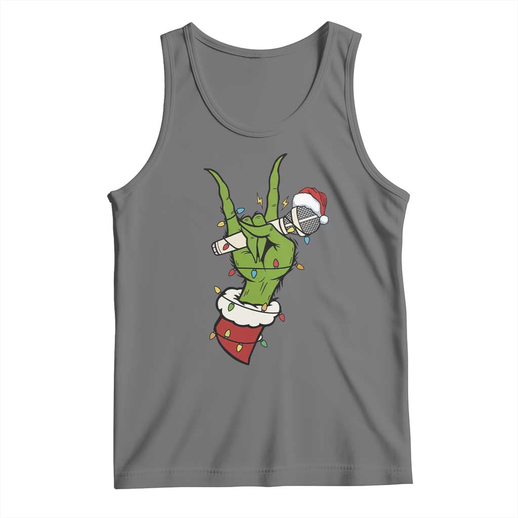 Funny Christmas Rock Tank Top Rock Green Hand Style Xmas TS14 Black Heather Print Your Wear