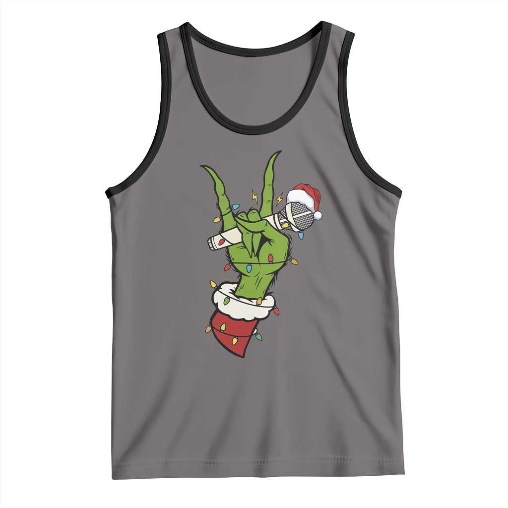 Funny Christmas Rock Tank Top Rock Green Hand Style Xmas TS14 Deep Heather Black Print Your Wear