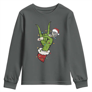 Funny Christmas Rock Youth Sweatshirt Rock Green Hand Style Xmas TS14 Dark Heather Print Your Wear