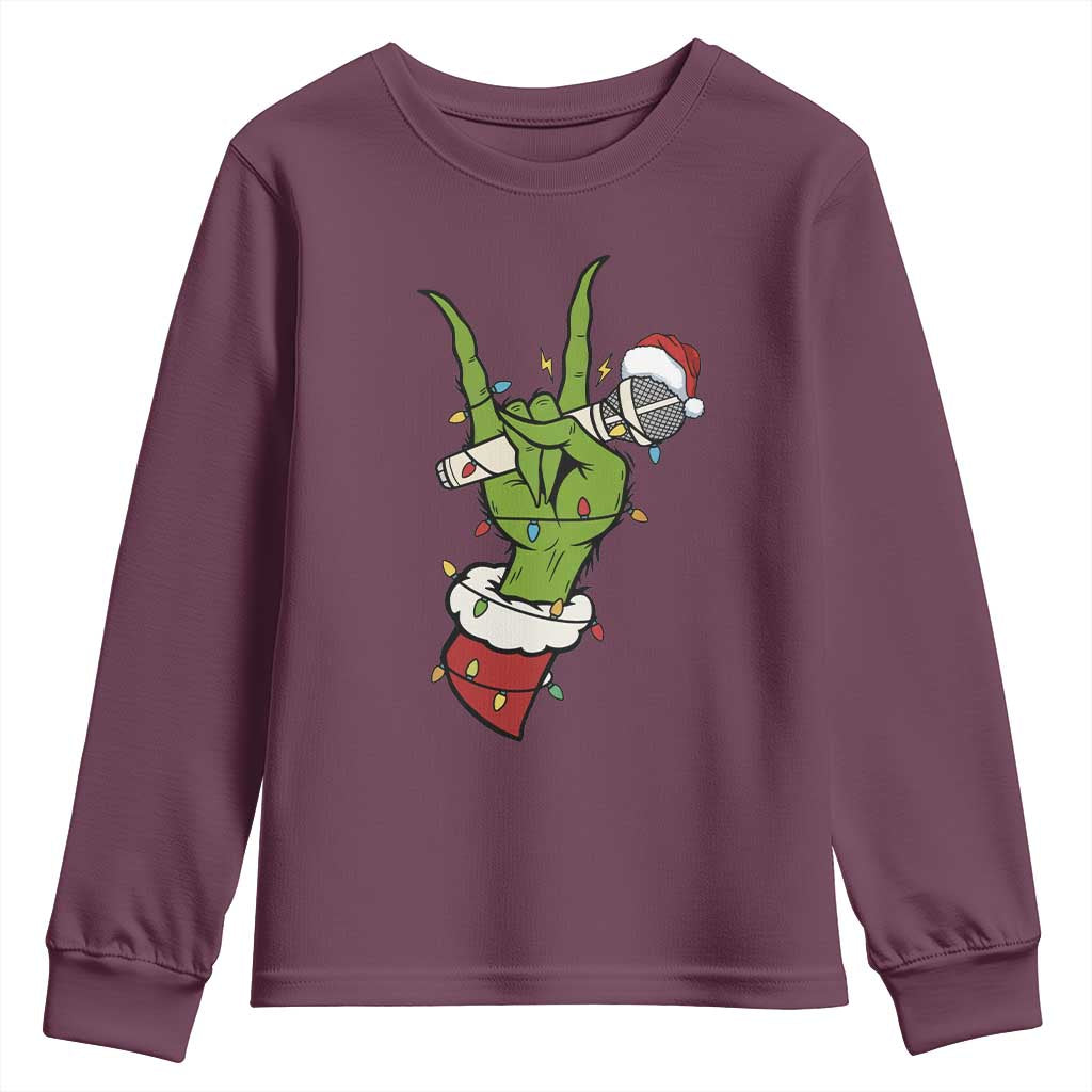 Funny Christmas Rock Youth Sweatshirt Rock Green Hand Style Xmas TS14 Maroon Print Your Wear