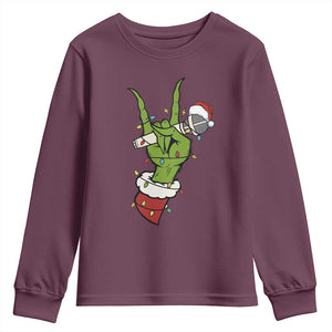 Funny Christmas Rock Youth Sweatshirt Rock Green Hand Style Xmas TS14 Maroon Print Your Wear
