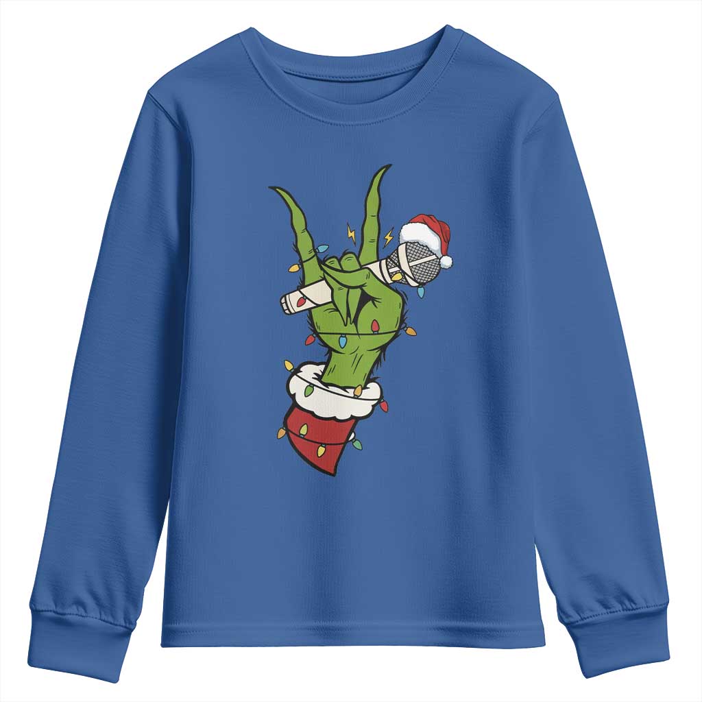 Funny Christmas Rock Youth Sweatshirt Rock Green Hand Style Xmas TS14 Royal Blue Print Your Wear