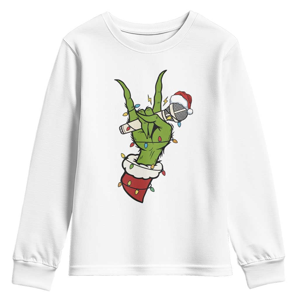 Funny Christmas Rock Youth Sweatshirt Rock Green Hand Style Xmas TS14 White Print Your Wear