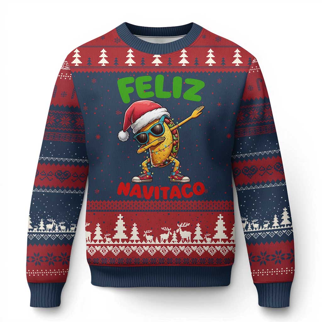 Funny Taco Mexican Xmas Ugly Christmas Sweater Feliz Navitaco TS14 Navy Red Print Your Wear