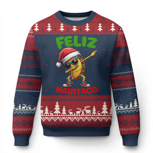 Funny Taco Mexican Xmas Ugly Christmas Sweater Feliz Navitaco TS14 Navy Red Print Your Wear