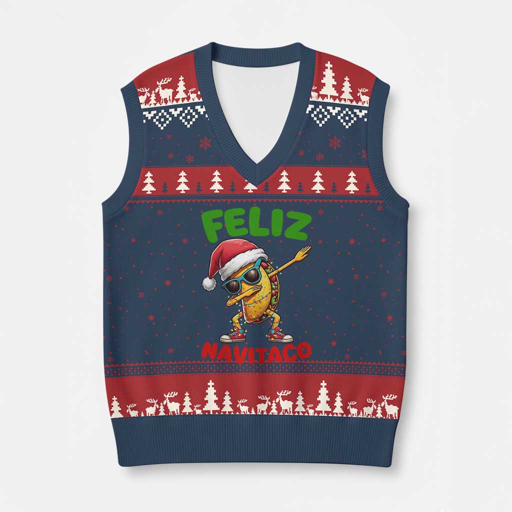 Funny Taco Mexican Xmas V-Neck Knit Sweater Vest Feliz Navitaco TS14 Navy Red Print Your Wear