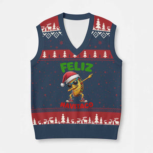 Funny Taco Mexican Xmas V-Neck Knit Sweater Vest Feliz Navitaco TS14 Navy Red Print Your Wear