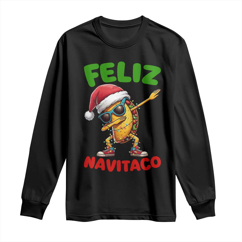 Funny Taco Mexican Christmas Long Sleeve Shirt Feliz Navitaco TS14 Black Print Your Wear
