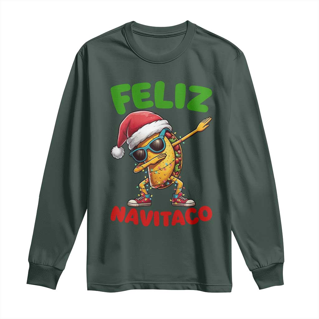 Funny Taco Mexican Christmas Long Sleeve Shirt Feliz Navitaco TS14 Dark Forest Green Print Your Wear