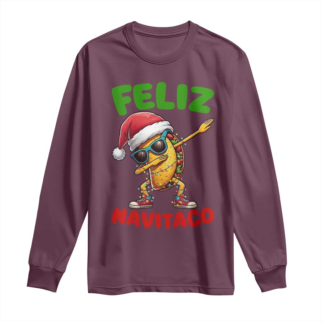 Funny Taco Mexican Christmas Long Sleeve Shirt Feliz Navitaco TS14 Maroon Print Your Wear