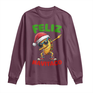 Funny Taco Mexican Christmas Long Sleeve Shirt Feliz Navitaco TS14 Maroon Print Your Wear