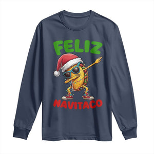 Funny Taco Mexican Christmas Long Sleeve Shirt Feliz Navitaco TS14 Navy Print Your Wear