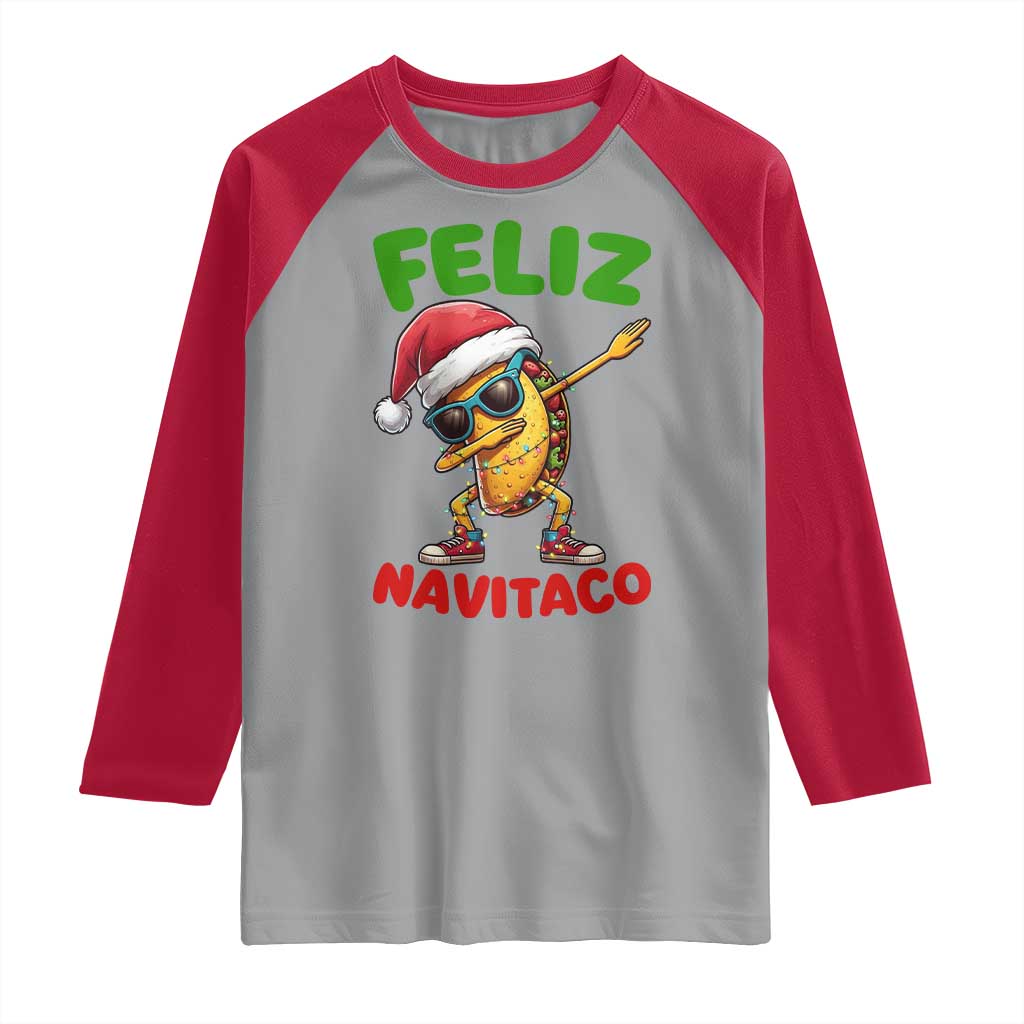 Funny Taco Mexican Christmas Raglan Shirt Feliz Navitaco TS14 Sport Gray Red Print Your Wear